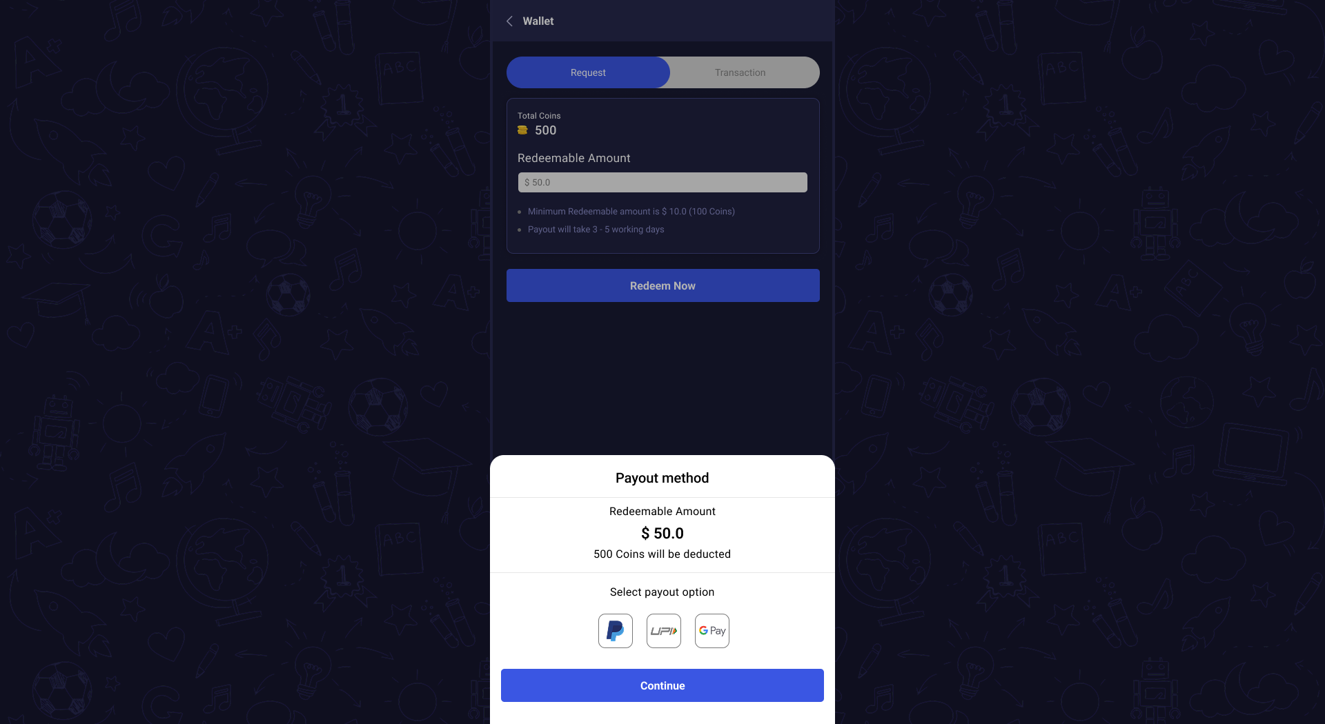 Payout Method Screen Overview
